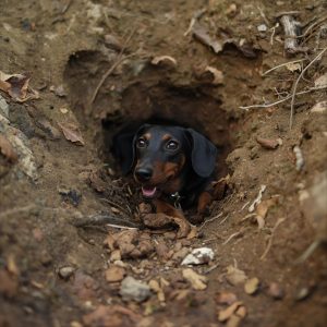perro salchicha cazando en madrigueras